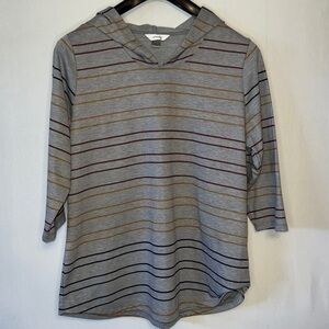 Cj Banks Hoodie Womens Size X (14) Gray Striped 3/4 Sleeve Sweatshirt sweater.